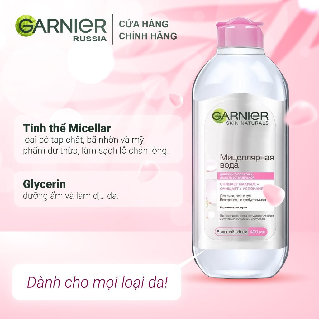 Combo 02 Tẩy trang Garnier 3 in 1 dành cho mọi loại da 400ml