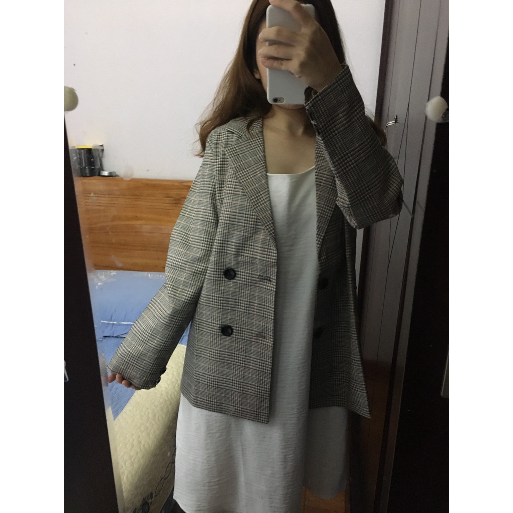 Áo khoác kẻ túi dọc ulzzang kẻ nâu kim tuyến Áo vest blazer 2 lớp công sở | BigBuy360 - bigbuy360.vn