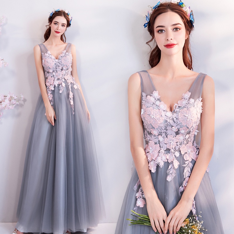 ✎ↂVáy cưới thiên thần, váy cưới cô dâu màu xám, váy cưới dạ hội cho người dẫn chương trình tiệc cưới bán buôn 8118