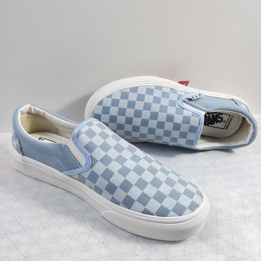 Giày Thể Thao Van Slip On Caro Xanh Ngọc