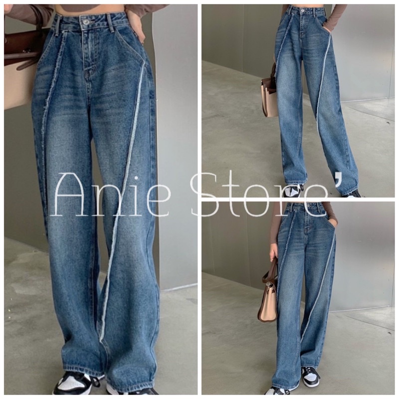 Quần Jeans Nữ Ống Rộng Gân Chéo 🦋 Quần Bò Nữ Dáng Thụng Tôn Dáng Fullsize 🦋
