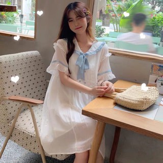 [ ORDER TAOBAO ] váy trắng viền xanh