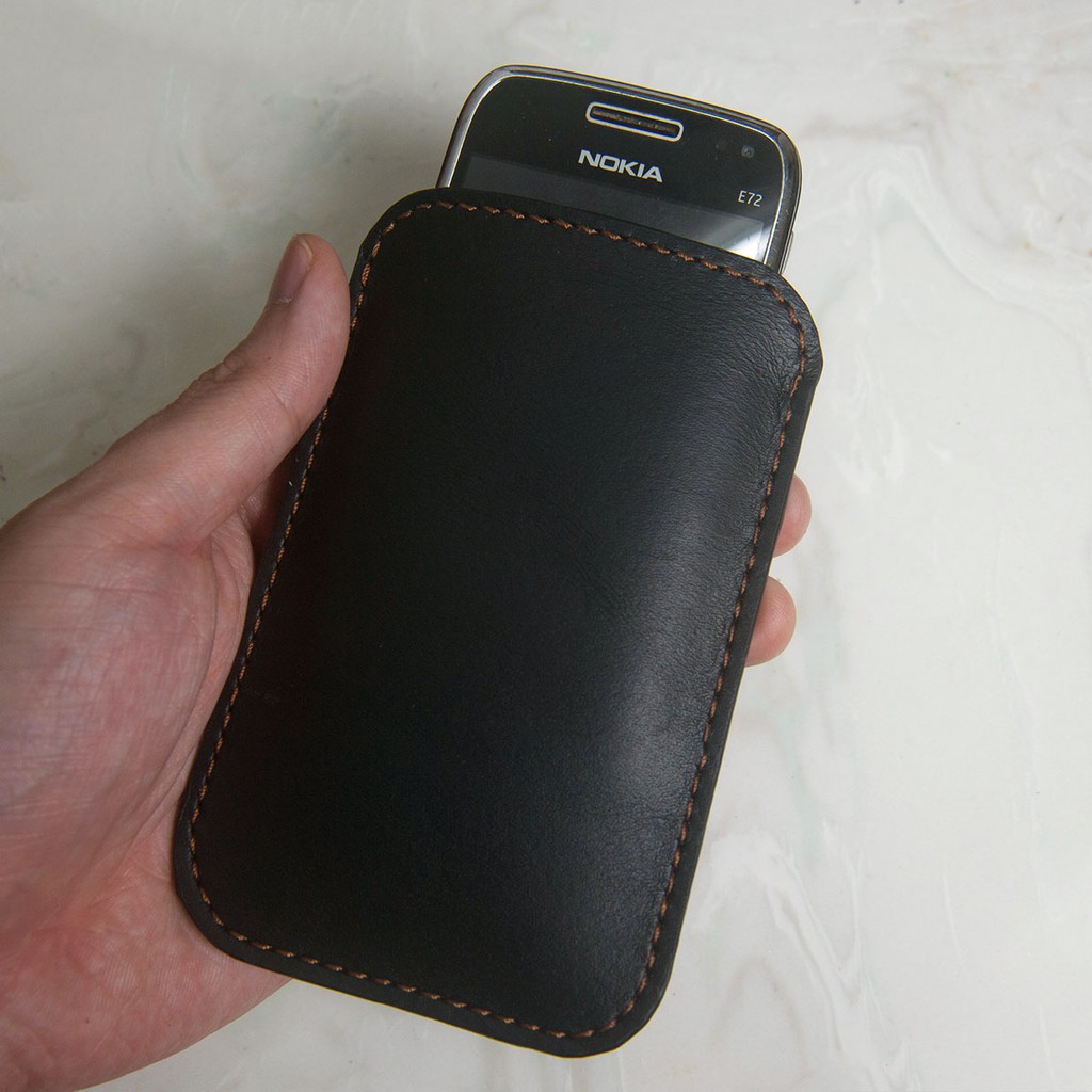 Bao điện thoại handmade da thật cho Nokia E72 - Da thật nhập khẩu - Handmade thủ công