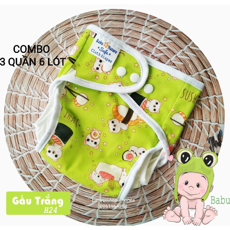 Combo 3 bỉm vải Babu Nature gồm 3 Quần 6 Lót size M,L