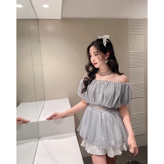 Áo voan nhũ chun eo cộc tay