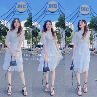 Váy trắng 3 tầng cộc tay style tiểu thư xinh xắn