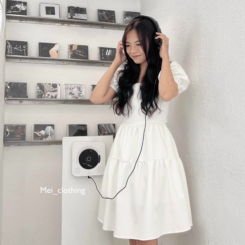 [Ảnh thật/video] Váy babydoll trắng kiểu buộc dây hở lưng quyến rũ