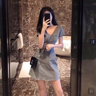 VÁY ĐẦM SUÔNG HÀN QUỐC CÔNG SỞ DÀI KẺ CARO ĐẸP 2019