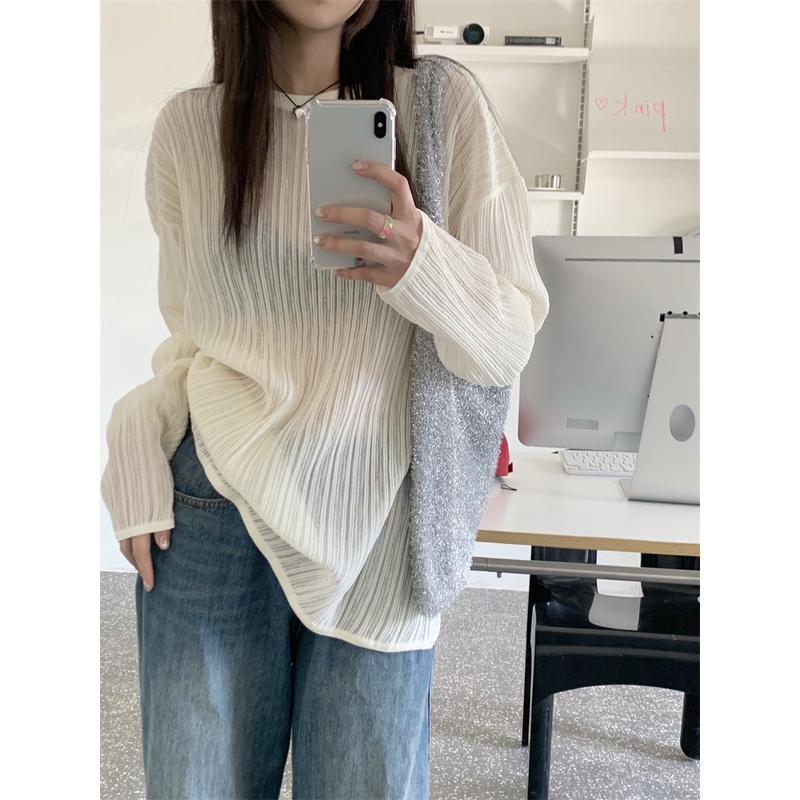 Xiaozhainv Áo Thun Dệt Kim Mỏng Tay Dài Chống Nắng Thời Trang Mùa Hè Cho Nữ