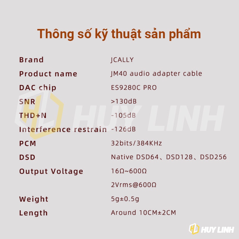 Cáp chuyển tín hiệu JCALLY JM40 ES9280C PRO Type C to 3.5mm cáp DAC cao cấp