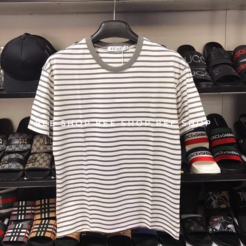 Áo phông hoạ tiết kẻ ngang chất cotton cao cấp, áo thun ngắn tay cổ tròn, áo đôi nam nữ unisex form rộng - Bee Shop - Hà