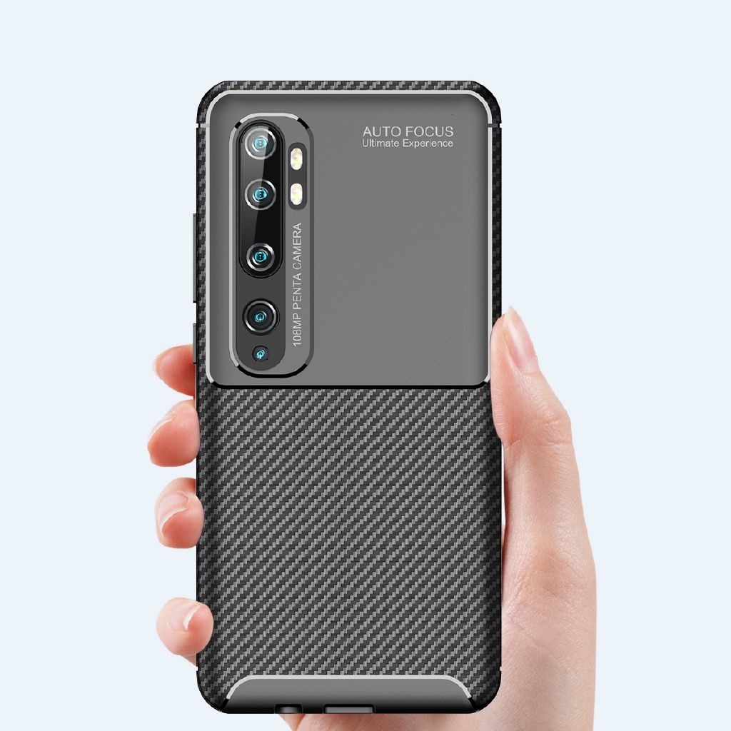 Ốp điện thoại silicone mềm phối họa tiết carcon cho Xiaomi Redmi Note 10 Mi CC9