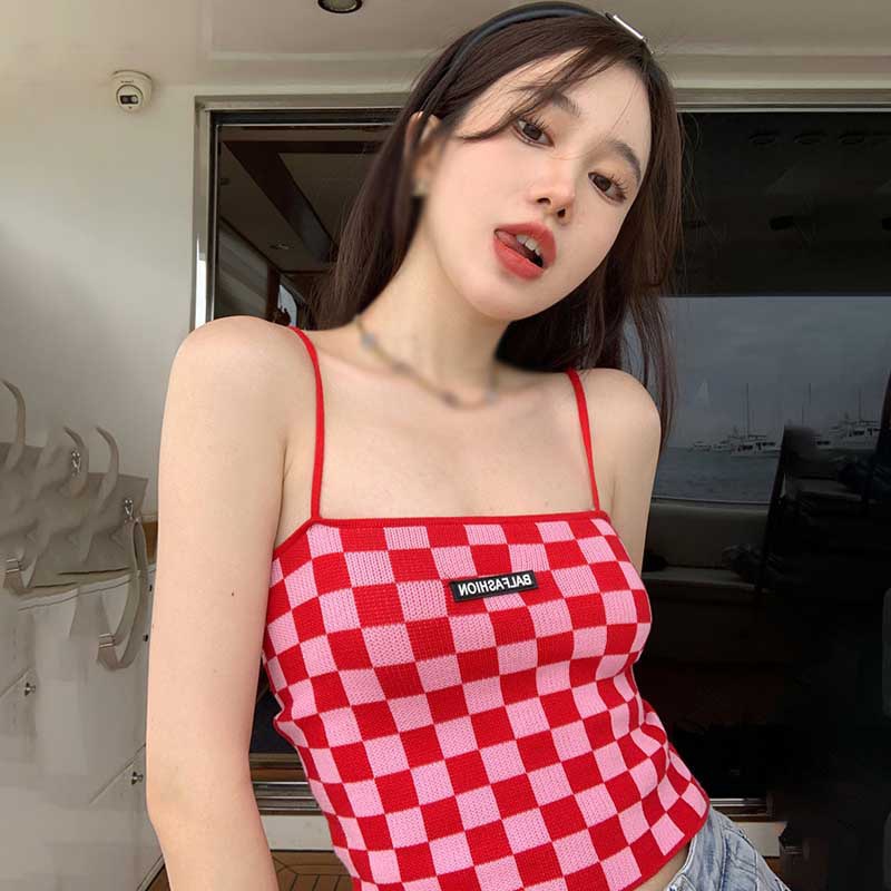 Áo Thun Croptop Họa Tiết Sọc Caro Phong Cách Mùa Hè Cá Tính
