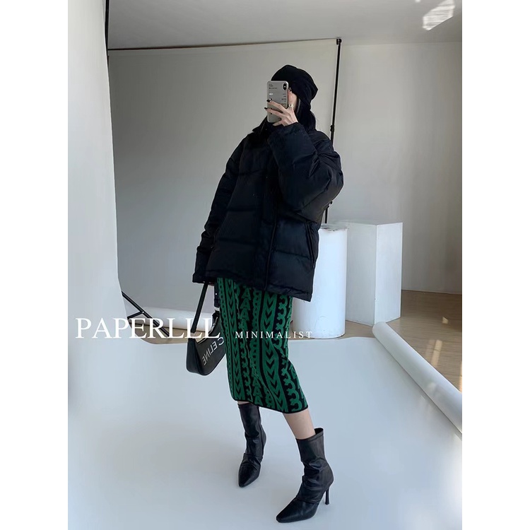 Chân Váy Dệt Kim Lưng Cao In Chữ Thời Trang Thu Đông Cho Nữ