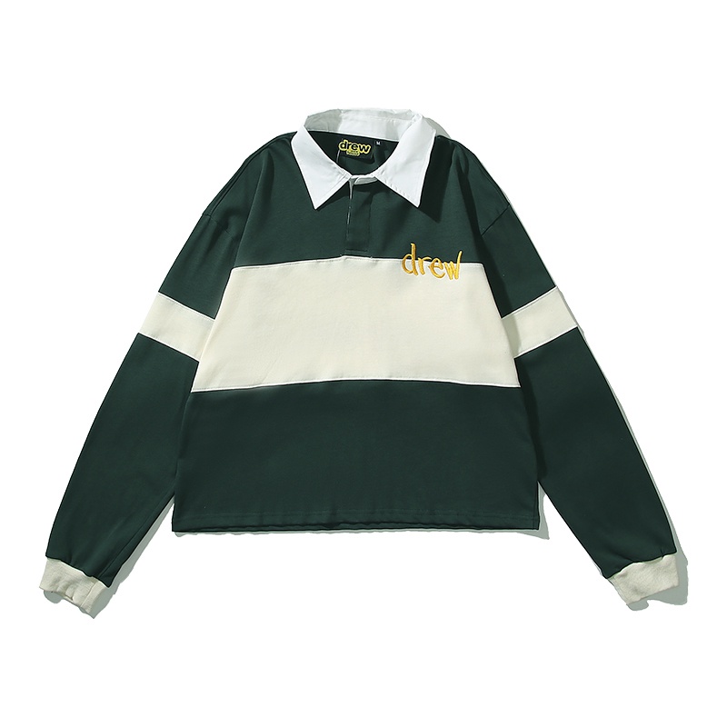 Eye-áo sweater Polo Kẻ Sọc Thêu Chữ Mặt Cười Xu Hướng Đường Phố Cao Cấp