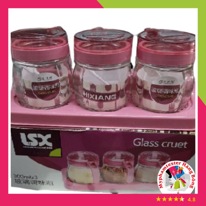 Set gia vị 3 hoặc 4 hũ thủy tinh nắp nhựa