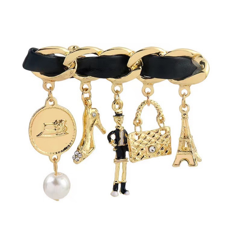 Ghim Cài Áo Kim Loại Đính Ngọc Trai Họa Tiết Hoạt Hình Chống Trượt Phong Cách Retro