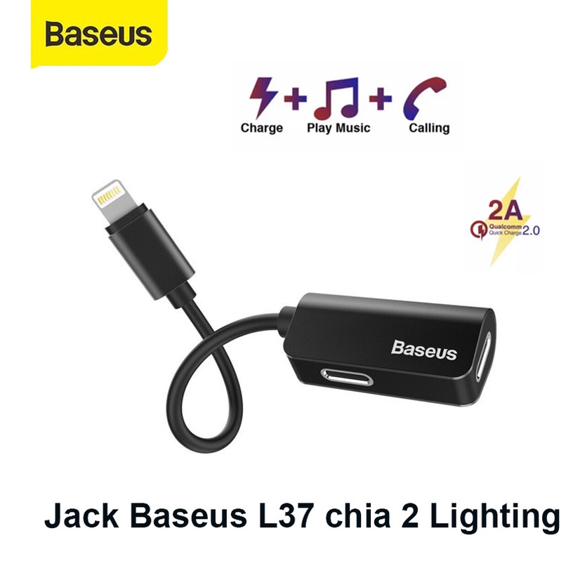 Jack Bộ chia Cổng chia 2 Lignting Baseus L37 có mic đàm thoại chơi game cho Iphone/Ipad