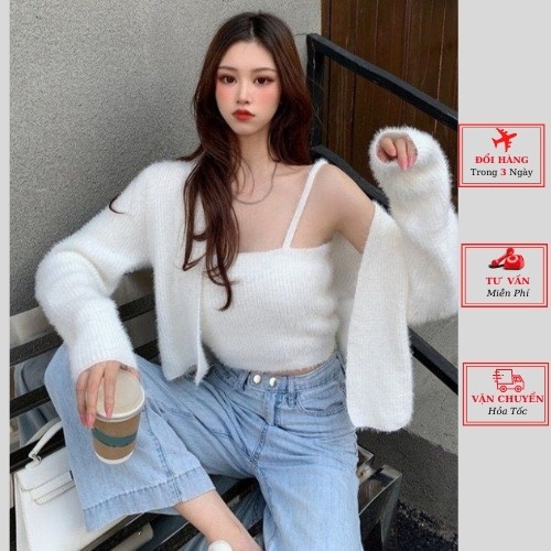 set áo cardigan len nữ cao cấp lông thỏ kiểu dáng hàn quốc thời trang nữ yolo fashion