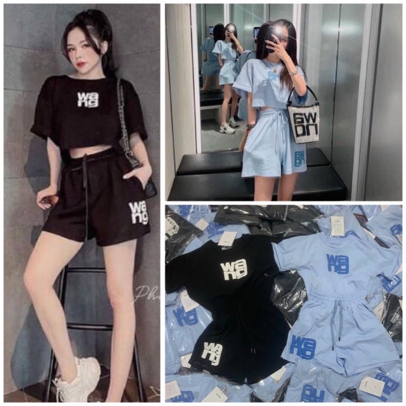 Sét Bộ Áo Croptop Wang Quần Đùi 🦋 Set Bộ Thể Thao Ulzzang Áo Phông Cộc Kèm Quần Short Hot 🦋