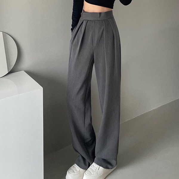 Quần tây ống rộng nữ ulzzang lưng cao dáng đứng suông dài cạp Dán màu đen mềm Quần vải ống rộng xuông nữ đi học công sở