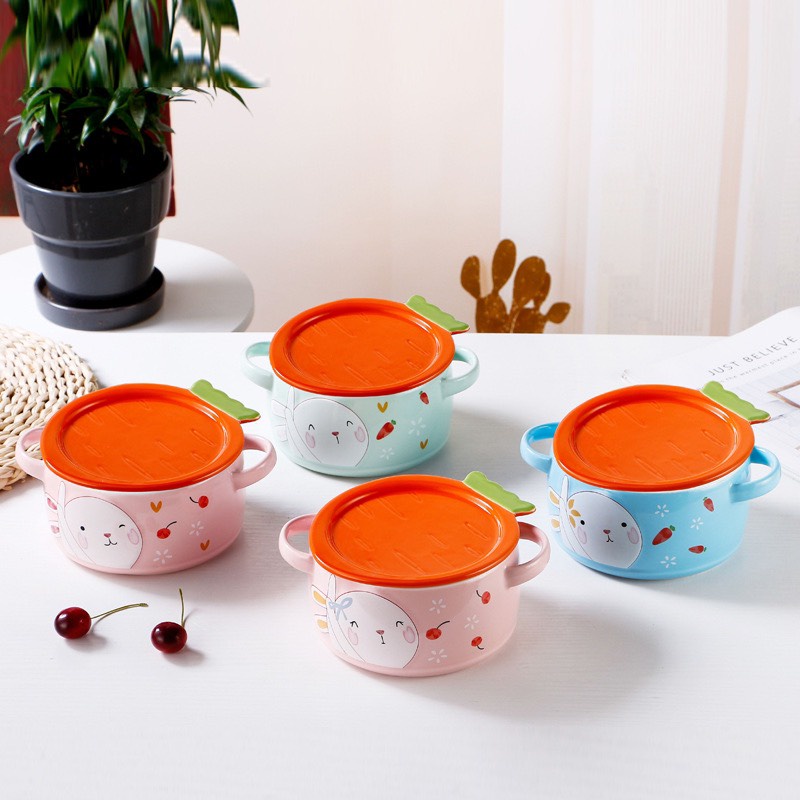 Bát ăn cơm Bát chè Đĩa sứ chén dĩa sứ dễ thương cute Decor Âu Thố thổ nắp sứ siêu nét siêu đẹp 800ml