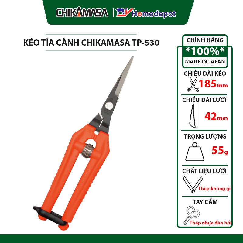 Kéo cắt cành cao cấp Nhật bản Chikamasa TP-530, chiều dài lưỡi 42mm, lưỡi thép carbon chất lượng cao siêu bén
