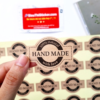 Tem dán nắp, niêm phong 100% Natural Handmade With Love HMWL02 dán hộp, chai hủ lọ bánh kẹo, mỹ phẩm handmade, dán thiệp