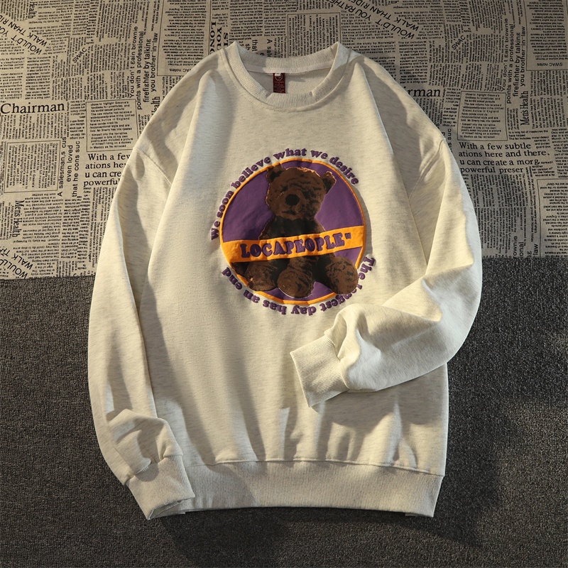 ZHELIHANGFEI Áo Sweater Cổ Tròn In Hình Gấu Kiểu Âu Mỹ Dễ Phối Đồ