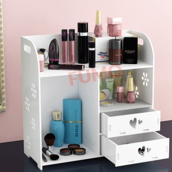 Kệ tủ mỹ phẩm FUMO kệ trang điểm trái tim đôi 3 tầng 2 ngăn kéo HH002