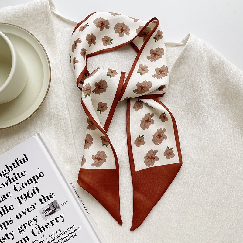 [Spring and summer new] white and tender green small silk scarf women's spring and summer thin narrow ribbon hair band hair tie bag decorative long scarf