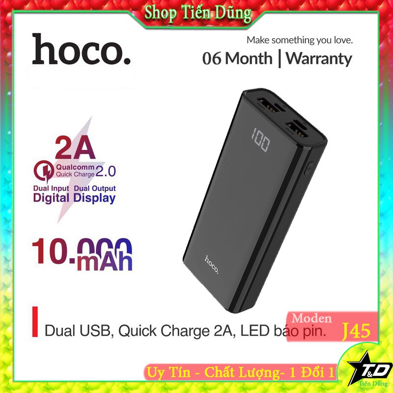 ⚡ Sạc Dự Phòng Hoco J45 10000mAh rất đẹp, có thể sạc 2 Thiết Bị Cùng Lúc