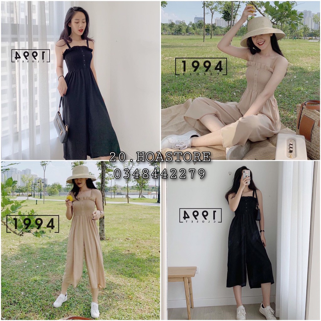 JUMPSUIT ĐŨI HAI DÂY CHUN NGỰC PHỐI QUẦN CULLOTES ỐNG RỘNG ULZZANG MÀU BE ĐEN - BỘ JUM 2 DÂY ĐŨI HOT