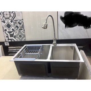 Chậu rửa bát Korea + vòi inox nóng lạnh cần mềm