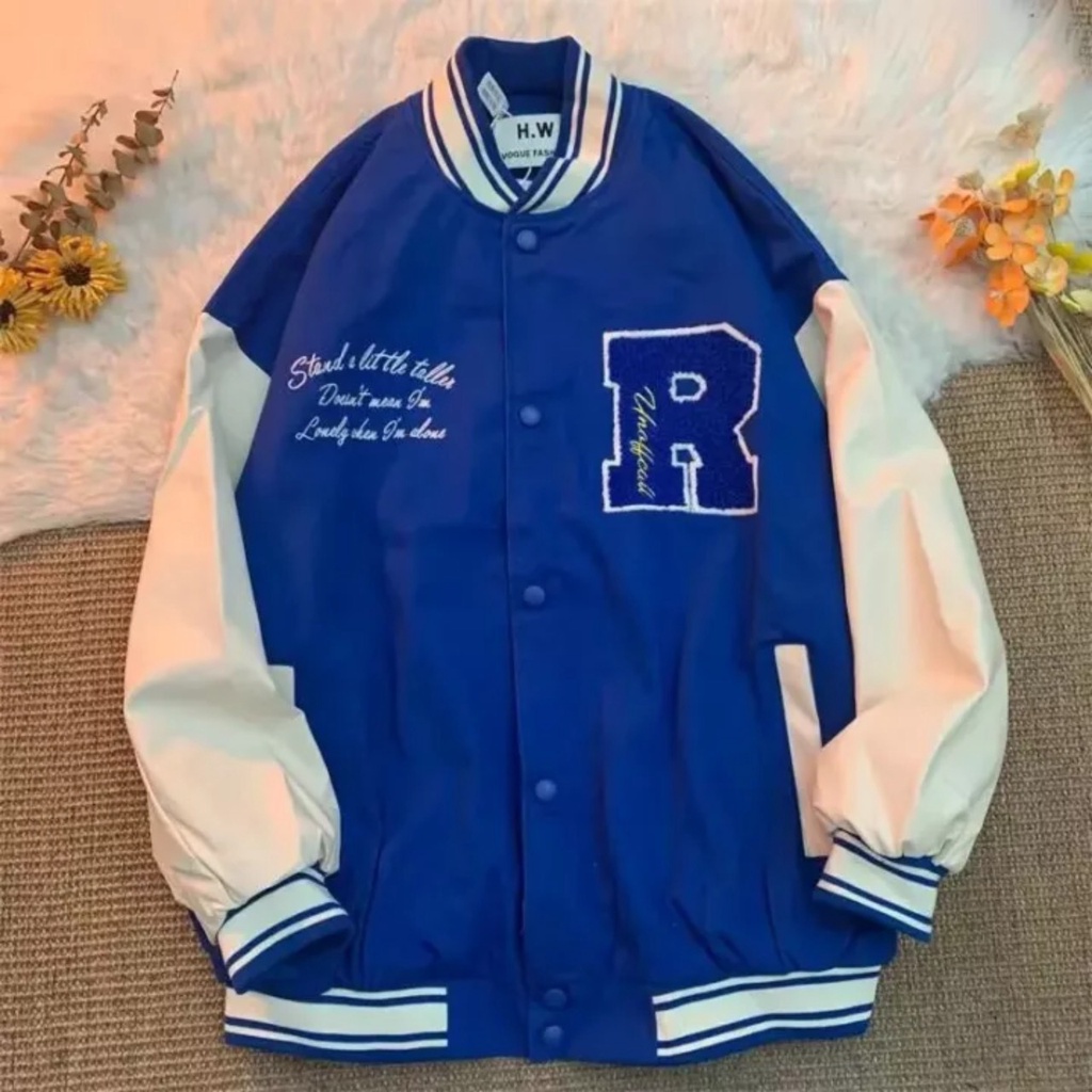 Áo khoác dù bomber jacket phối tay CHỮ R form rộng unisex nam nữ 1HIT