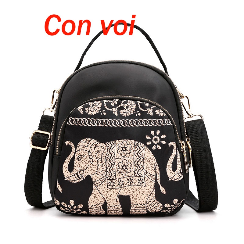 Ba Lô Nylon In Họa Tiết Thổ Cẩm Trung Hoa Cho Nữ