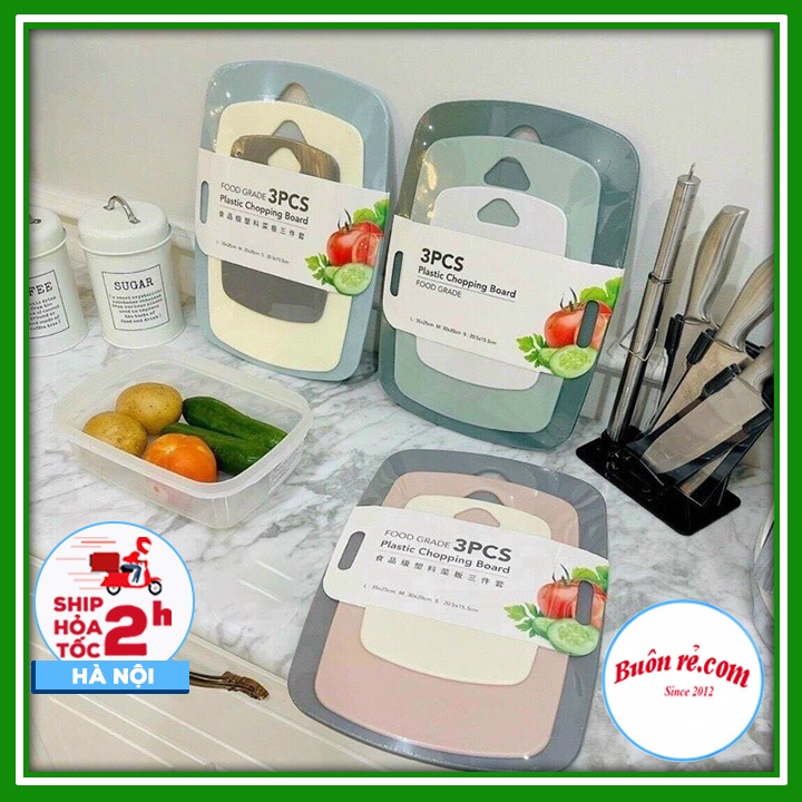 Set 3 thớt nhựa nhiều màu chống nấm mốc - Combo thớt nhựa, kháng khuẩn, an toàn 01525