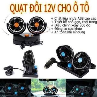 Quạt 12V cho oto/Quạt máy đôi mini 12v điều chỉnh 360 độ