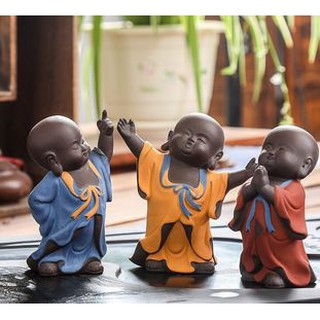 Tượng chú tiểu chibi bằng gốm tử sa, cát tím cao cấp
