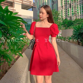 đầm đan eo cổ vuông