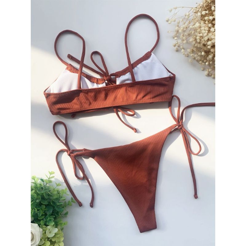 Bikini Nâu Phối Gọng Nâng Siêu Tây Tanning Bikini Set