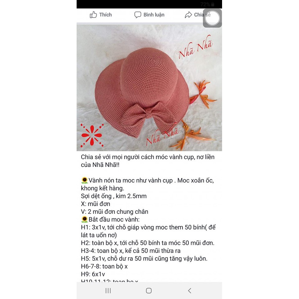 Mũ vành nơ handmade