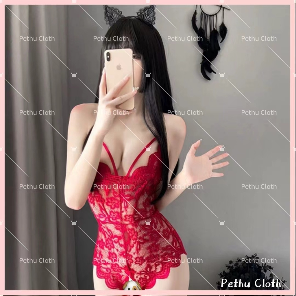 Q1,HCM) Váy ngủ sexyBodysuit 2 dây cosplay trắng siêu khiêu gợi--40-60kg--016