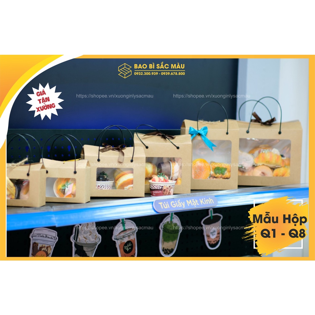 5 Hộp giấy kraft có quai nhựa ( Q8) kích thước lớn dùng để đựng quà tặng, quà tết, đồ trang trí....