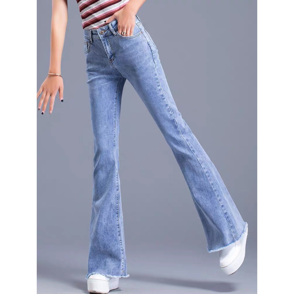 Quần jean nữ ống Bass Loe thời trang lưng siêu cao, vải jean co dãn mạnh 3038 3005