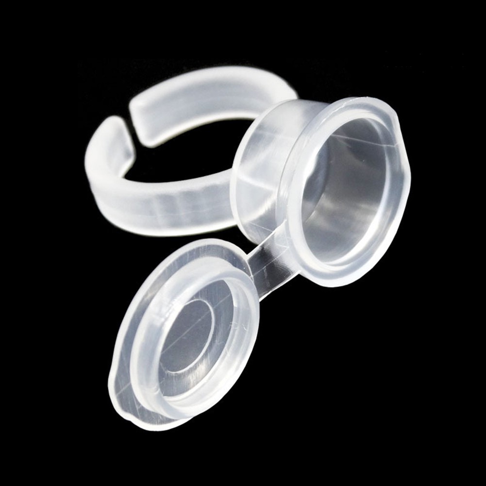 [Hàng mới về] Bộ 50 vòng đeo ngón tay trong suốt đựng mực phun xăm lông mày/keo nối lông mi