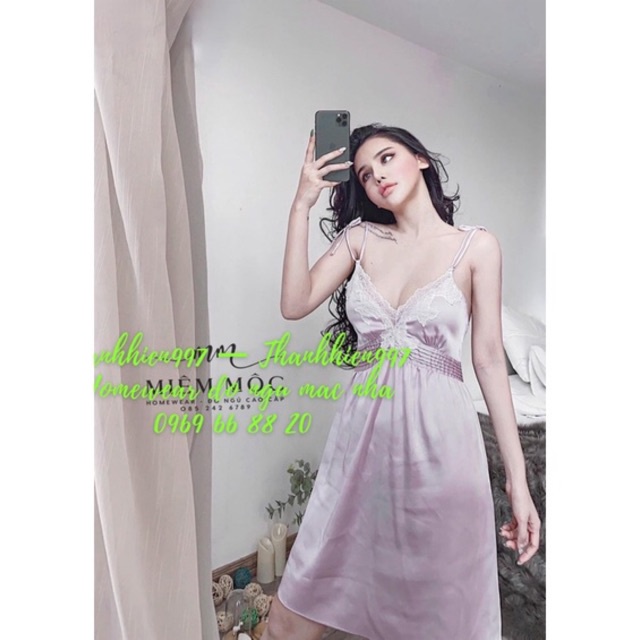 Váy ngủ 2 dây tiểu thư lụa cao cấp