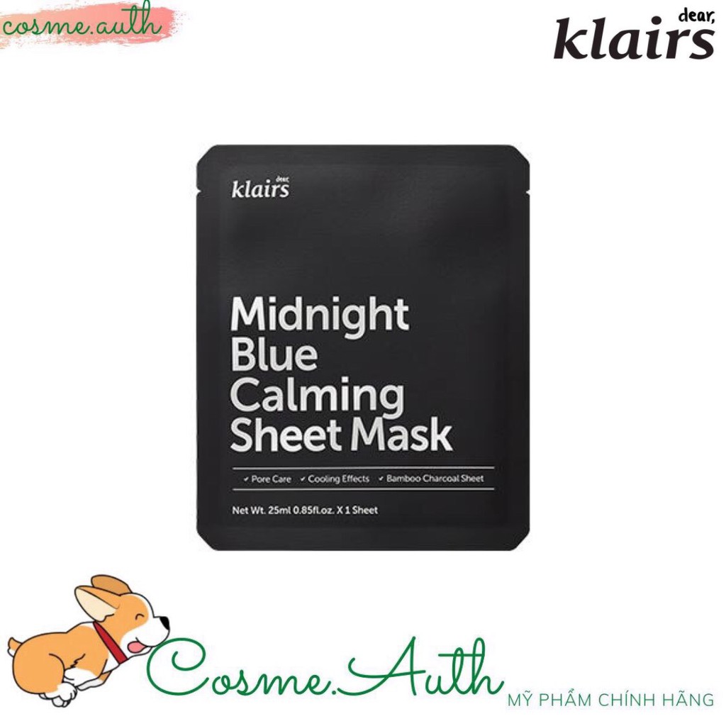 Mặt Nạ Dear, KLAIRS Midnight Blue Calming Sheet Mask 25ml- Màu Đen