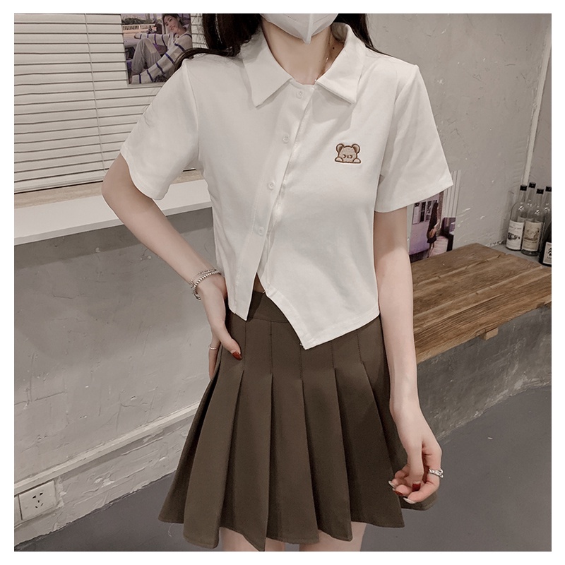 Áo thun SUXI tay ngắn màu sắc đẹp thêu hình gấu dễ phối đồ thời trang mùa hè dành cho nữ