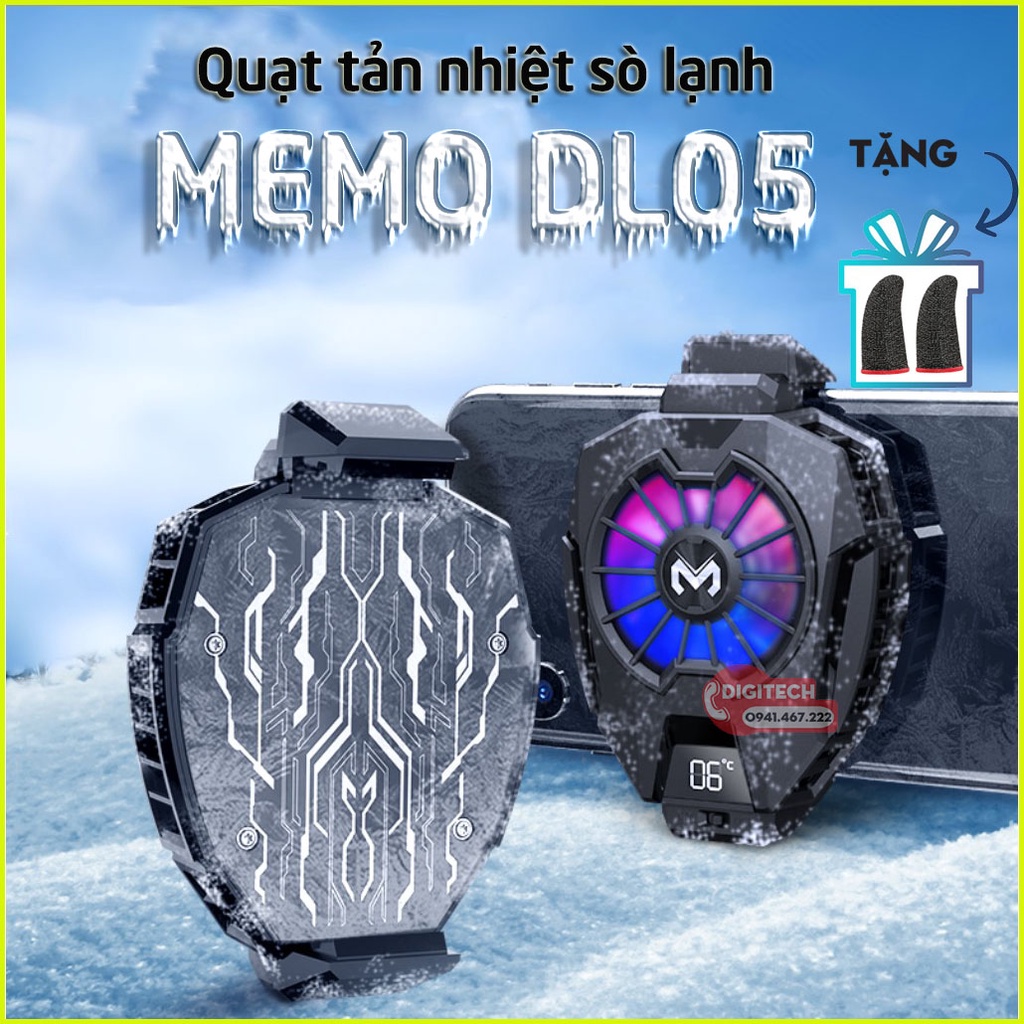 Memo DL05 | Quạt tản nhiệt sò lạnh cho điện thoại, Màn hình LED hiển thị nhiệt độ, LED RGB, Tặng kèm